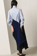 LECIA ruched slit midi skirt in soft fabric, showcasing a high waist, elegant ruching, and a stylish slit for a chic look.