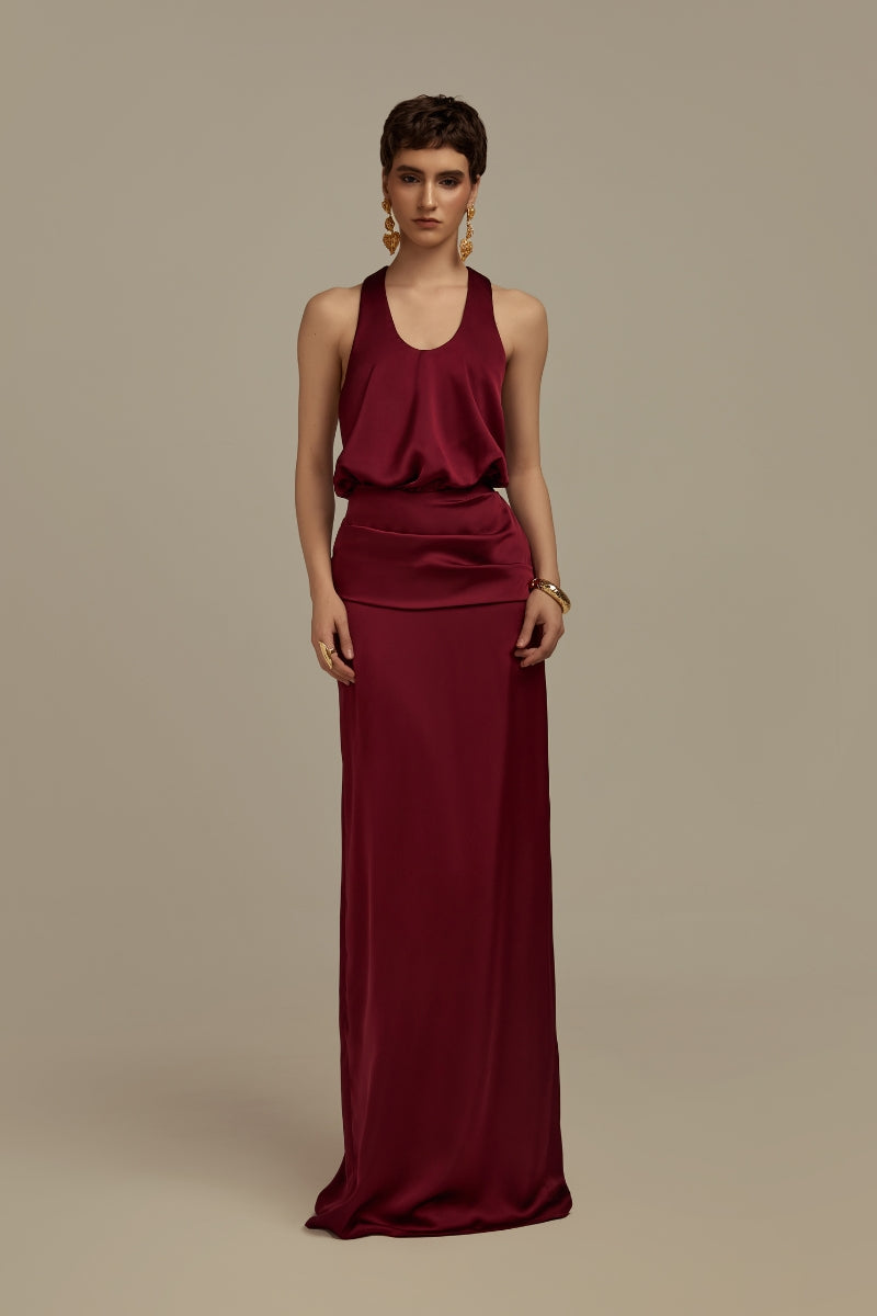 HESPERUS DRESS IN BURGUNDY