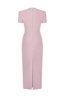 Sheffield pale pink midi dress by Lekieu, featuring a soft flowing fabric and elegant midi length, perfect for stylish occasions.