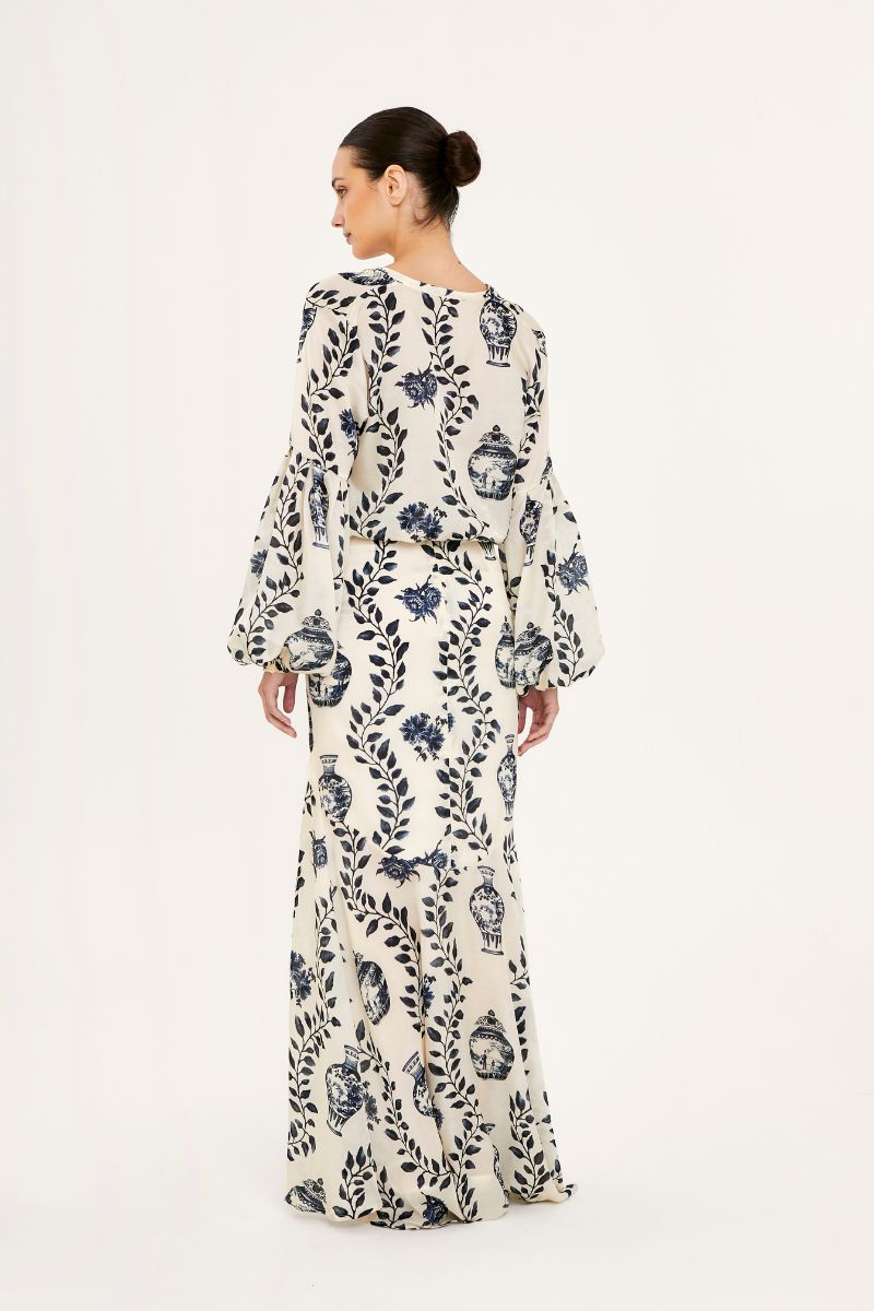 Aguaclara Dynasty Mermaid Maxi Skirt featuring flowing fabric and intricate design in a vibrant, elegant style.