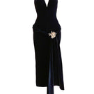 Black mystery midi dress by Do Long featuring a sleek, fitted silhouette and elegant midi length, perfect for evening wear.