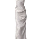 Silver Sand gown by LeCIa, elegant silver maxi dress with flowing fabric and subtle shimmer, perfect for formal occasions.