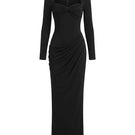 Elegant Margée Atelier MIA Maxi Dress with flowing fabric and floral pattern, displayed on a mannequin.