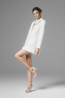 White Ontario blazer by Arti Apparel, tailored fit with lapel collar and front buttons, displayed on a hanger.