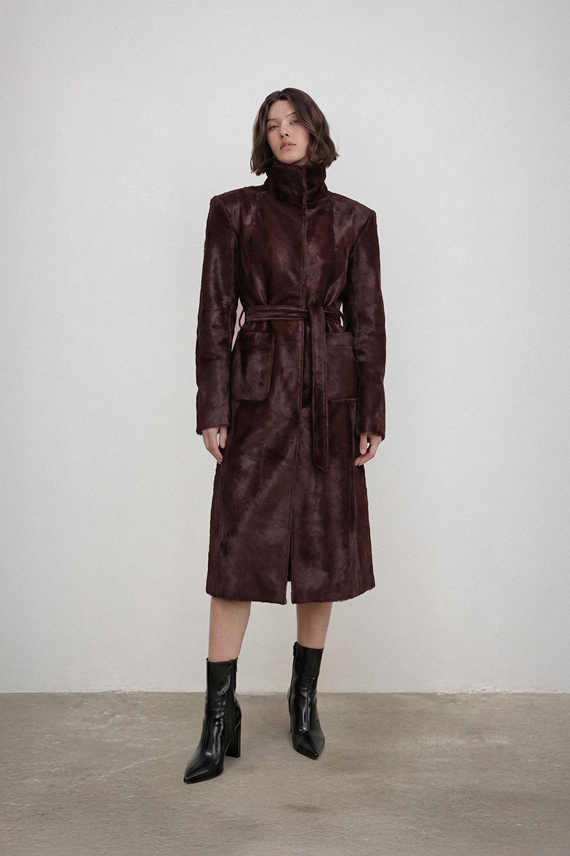 Deme By Gabriella brown leather cherry jacket, stylish and fitted, with classic collar and button details, perfect for casual wear.
