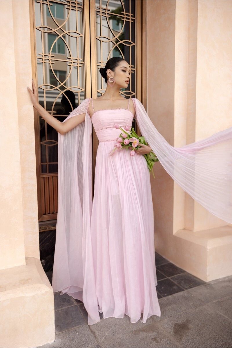 ESPERANZA PINK SILK PLEATED GOWN - CULT MIA