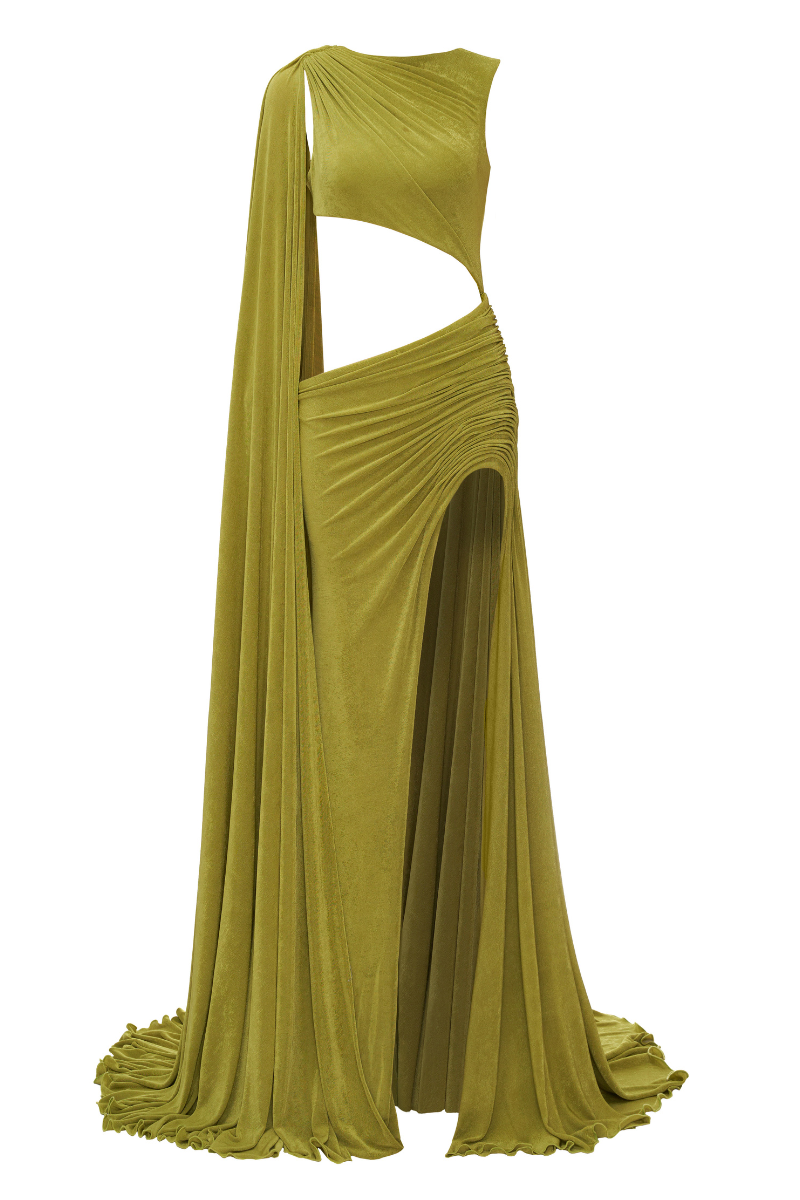OVERFLOWING GOWN IN GREEN - CULT MIA