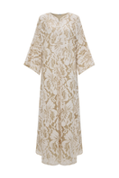 Bocan Couture Estara long zippered maxi dress with beige lace, featuring a fitted silhouette and elegant design.