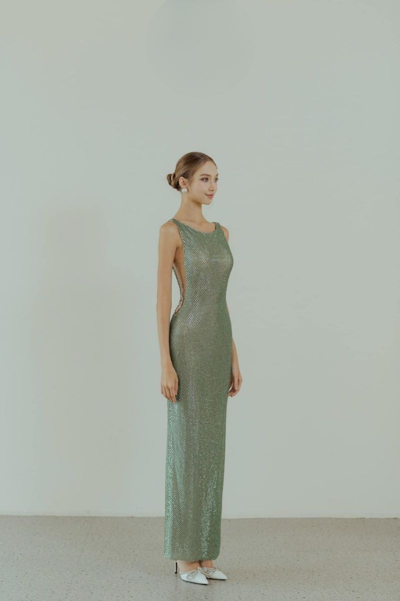 SLAY GREEN CRYSTAL BEADED MAXI DRESS - CULT MIA