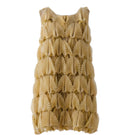 Mustard textured sleeveless mini dress by DOC BAN, featuring a fitted silhouette and stylish design in a close-up image.