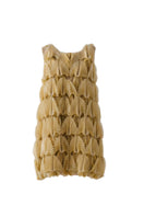 Mustard textured sleeveless mini dress by DOC BAN, featuring a fitted silhouette and stylish design in a close-up image.