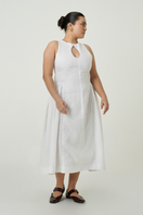 White PISA midi dress by Summer Away, featuring a stylish midi length and elegant design, shown on a model.