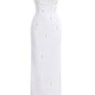 HACCHIC COUTURE Celeste Pearl Ivory Column Gown, elegant floor-length dress with pearl embellishments and a fitted silhouette.