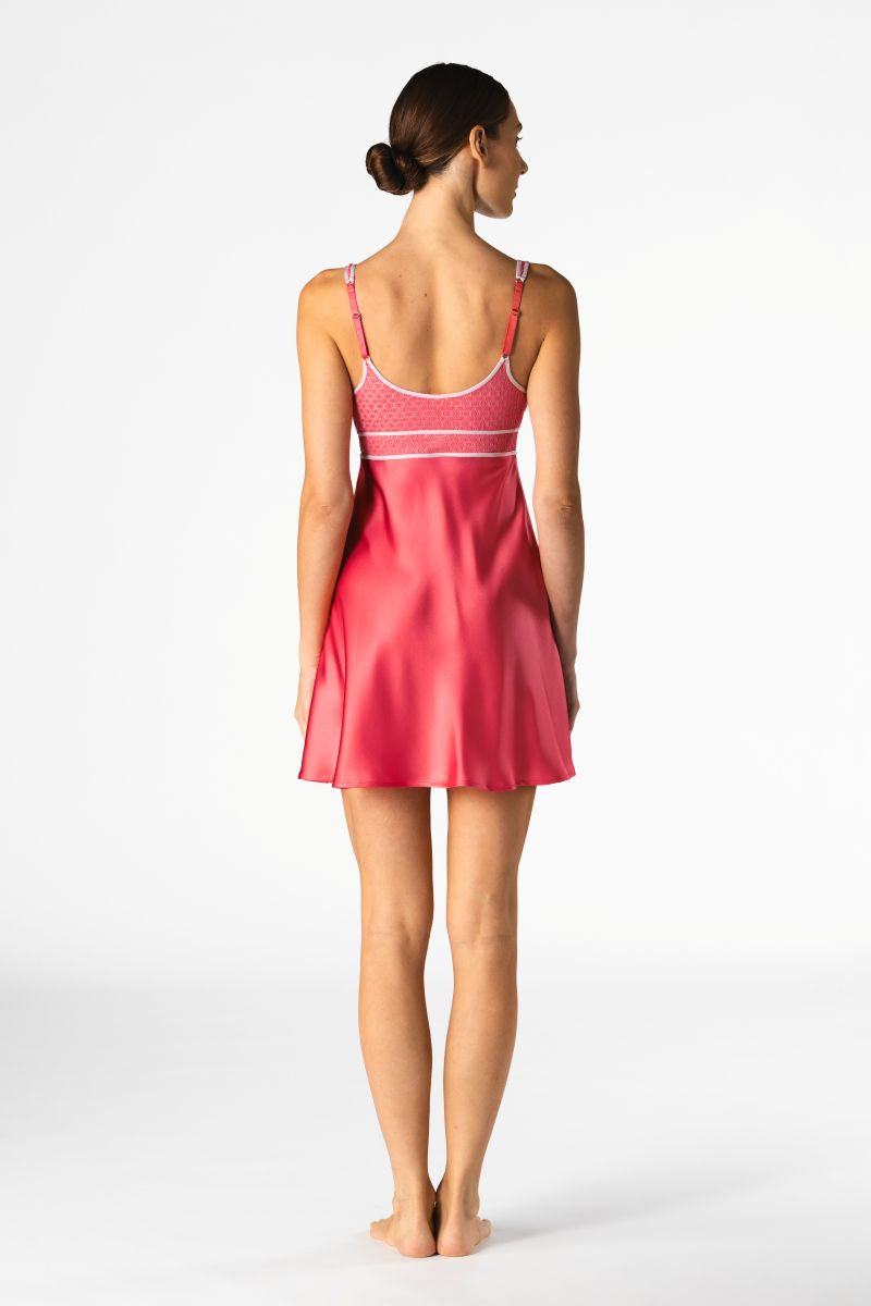NK IMODE Melody Self-Indulge cherry bust-support chemise, soft nightgown with lace details and floral pattern, front view.