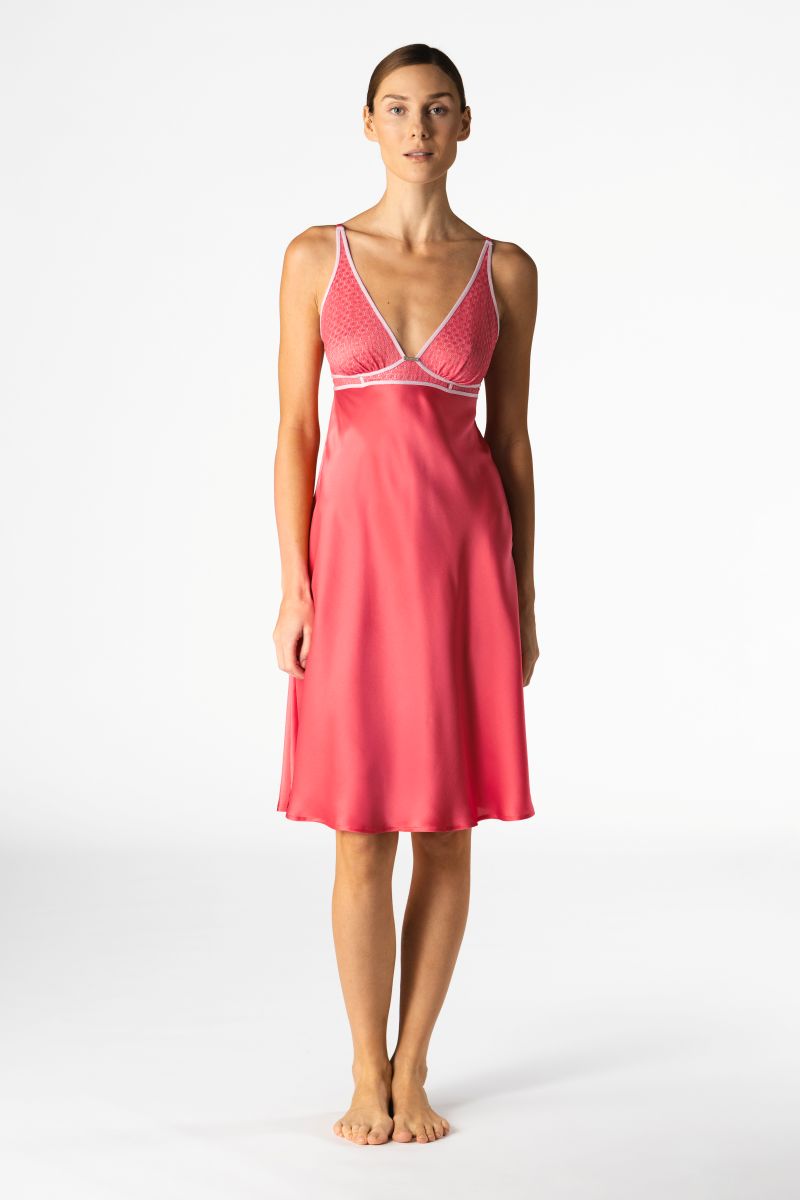 Cherry-colored Melody Self-Indulge bust-support slip nightgown by NK IMODE, featuring a smooth fabric and elegant design.