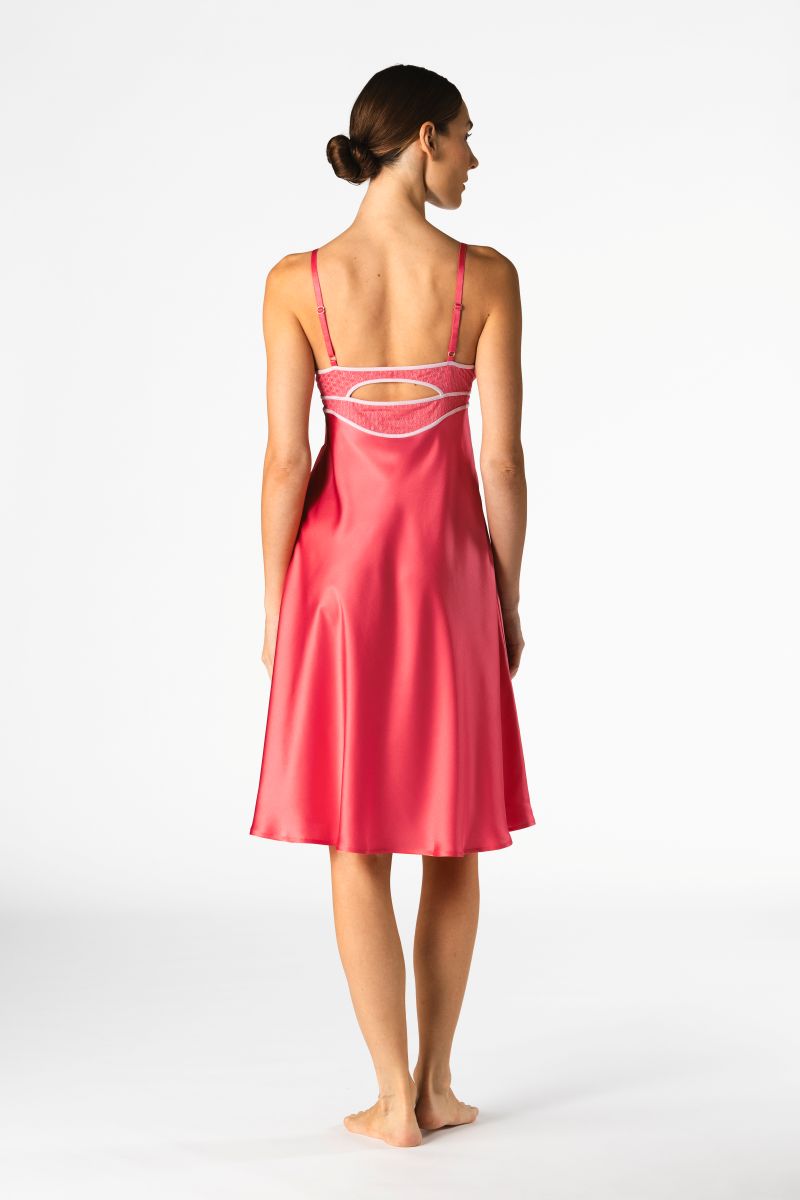 NK IMODE Melody Self-Indulge bust-support slip nightgown in cherry color, featuring lace details and feminine design.