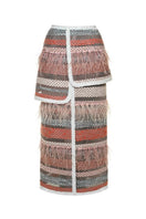 Lalo Avril maxi skirt in red multi with flowing fabric and colorful pattern, stylish and comfortable for casual or dressy wear.