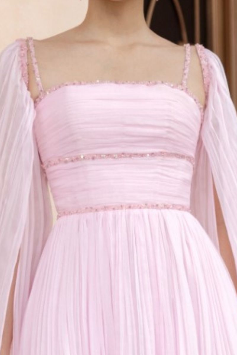 ESPERANZA PINK SILK PLEATED GOWN - CULT MIA