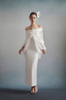 White Plan Elysia Draped Dress, elegant gown with flowing fabric and intricate draping details, perfect for formal occasions.