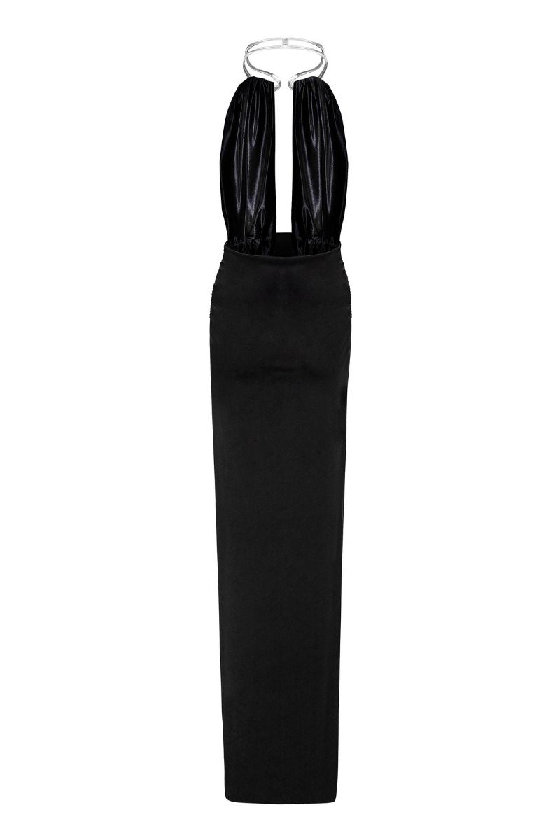 Elegant black NABY gown by LEDIEL featuring a flowing design, perfect for formal occasions.