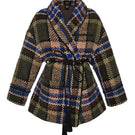Lalo oversized tweed jacket in multi-color pattern with wide lapels and relaxed fit, styled on a hanger against a neutral background.