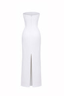 Elegant ivory CELESTE PEARL COLUMN gown by HACCHIC COUTURE featuring a sleek, fitted silhouette with pearl embellishments.