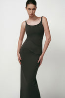 TONYY graphite flow maxi dress with a flowing silhouette, lightweight fabric, and elegant design perfect for casual or formal wear.