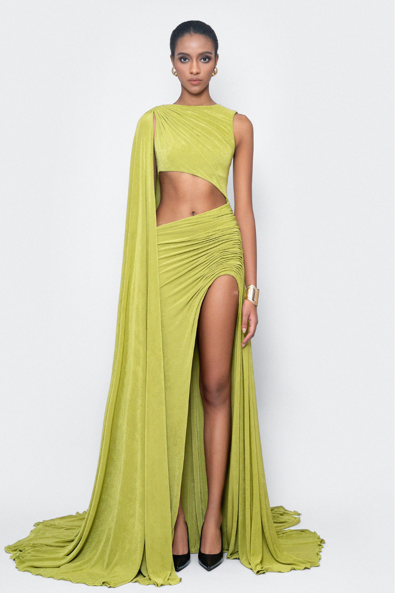 OVERFLOWING GOWN IN GREEN - CULT MIA