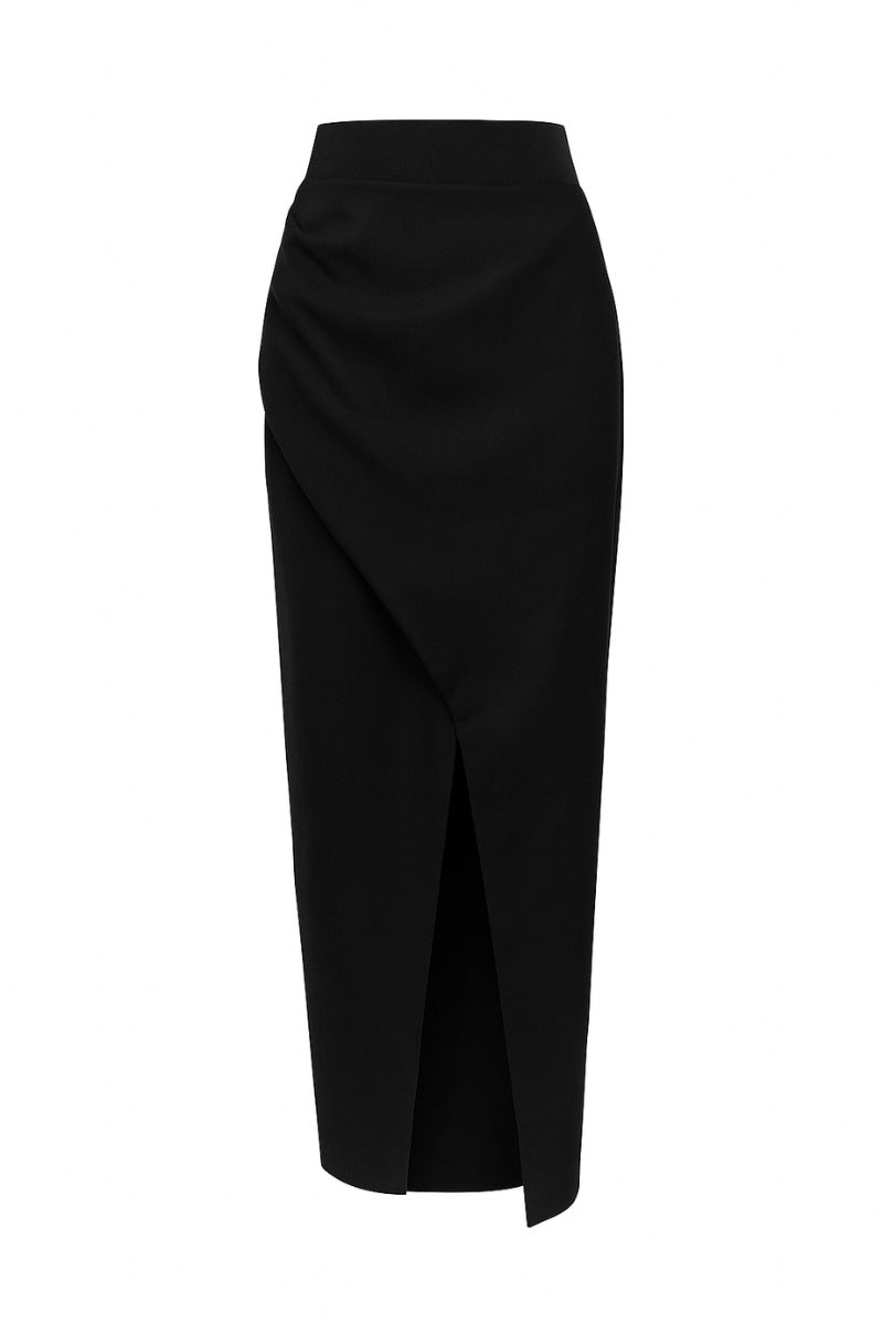 RUCHED SLIT MIDI SKIRT