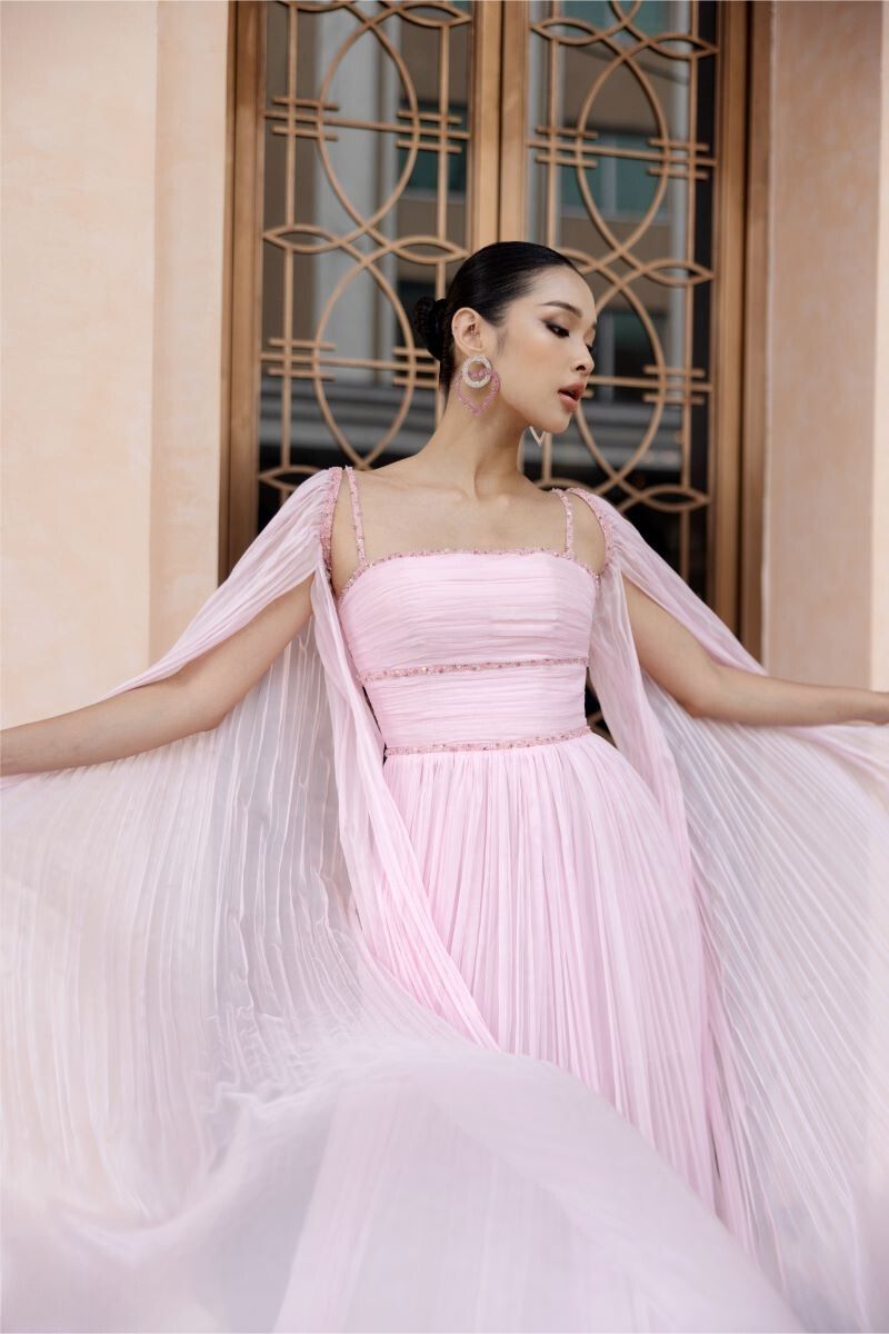 ESPERANZA PINK SILK PLEATED GOWN - CULT MIA