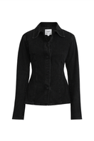 Dark denim Dalia top by Summer Away, stylish shirt with a fitted design, shown on a model with long sleeves and a casual look.