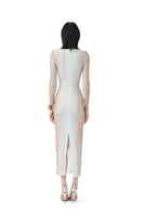Do Long velvet instinct midi dress featuring a sleek, fitted silhouette with elegant draping and a soft velvet fabric.