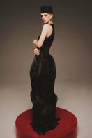 Elegant midnight blue organza gown by Margée Atelier, featuring flowing fabric and intricate details for formal occasions.
