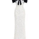 Ivory Bianca contrast sequin gown by HACCHIC COUTURE, featuring intricate sequin details and elegant floor-length design.