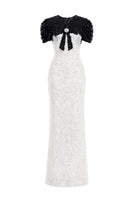 Ivory Bianca contrast sequin gown by HACCHIC COUTURE, featuring intricate sequin details and elegant floor-length design.