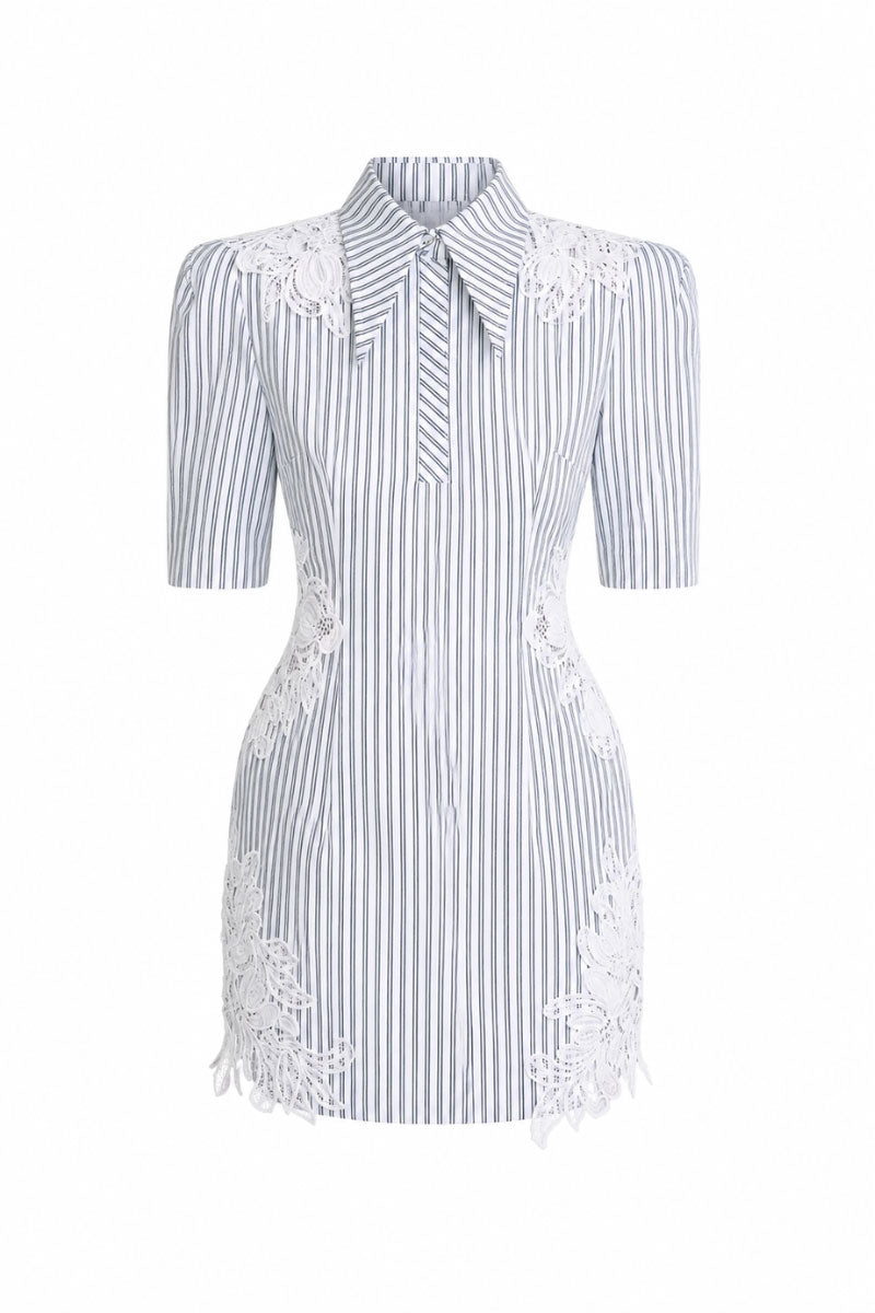 Black lace patch mini dress by KEIRA TONG featuring delicate lace details and a fitted silhouette.