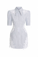 Keira Tong lace patch mini dress featuring delicate lace details and a fitted silhouette, perfect for stylish occasions.