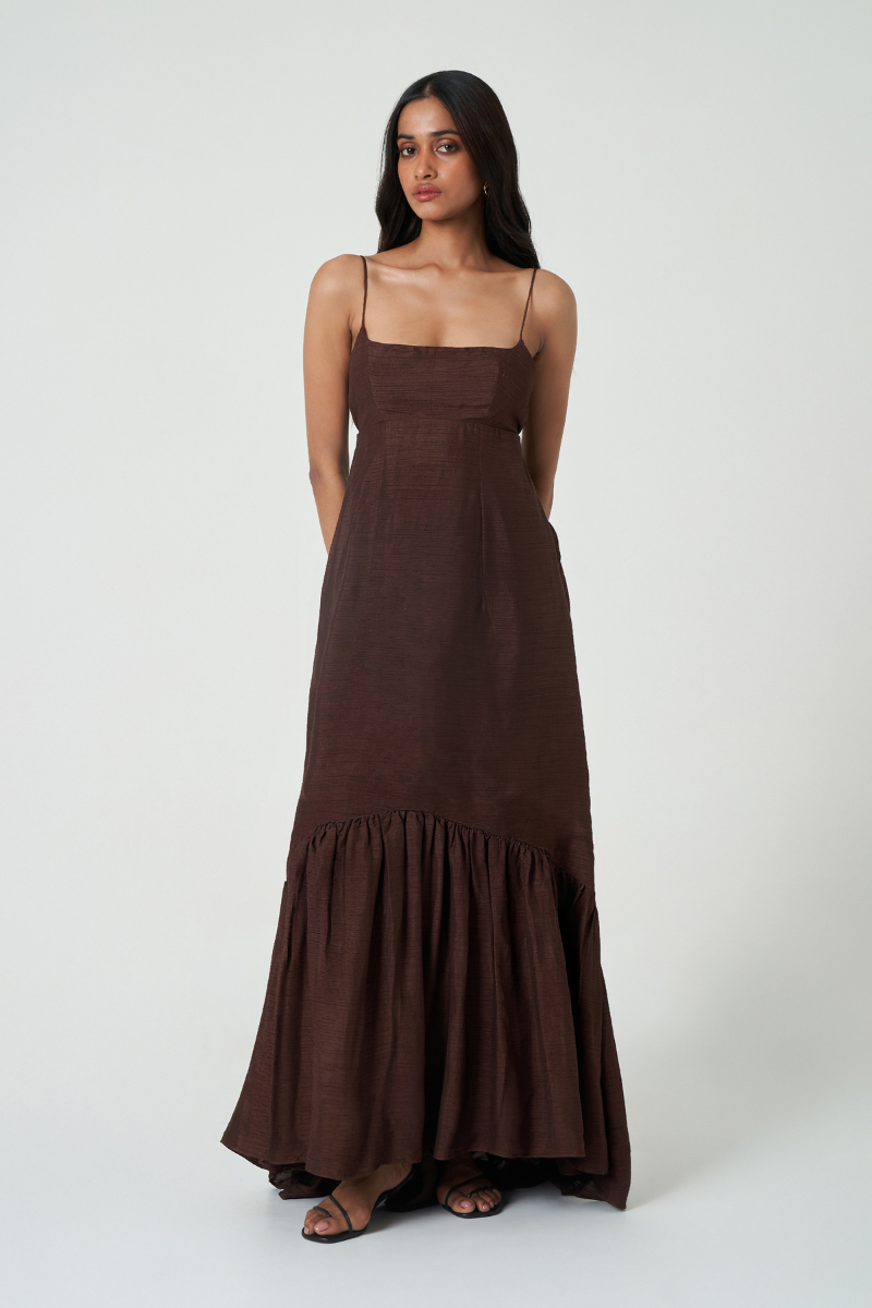 AMARA DRESS IN DARK WALNUT - CULT MIA
