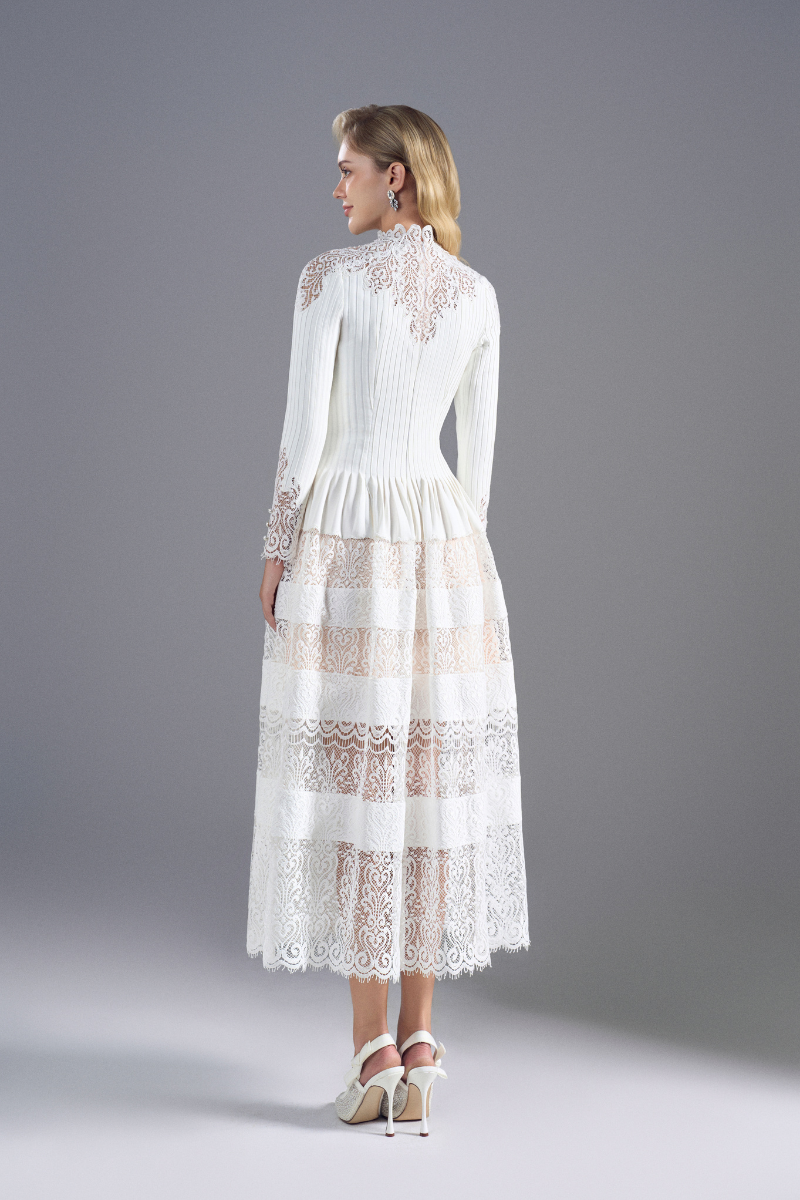 LACE HIGH-NECK GOWN IN WHITE | ROSEE DE MATIN