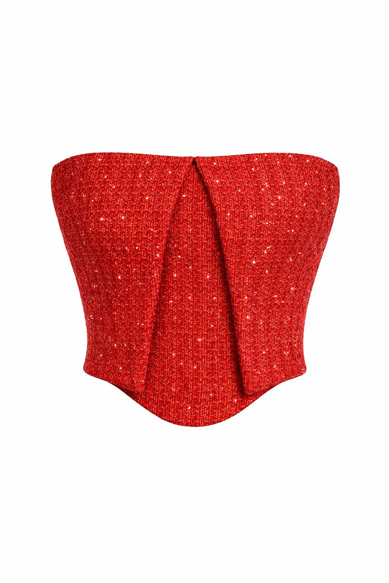 Red Muse corset top by Aquarel Studio, featuring a fitted design and intricate detailing, perfect for stylish tops.