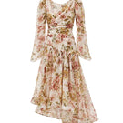 BY HAÓ AUREA asymmetric maxi dress in multi-colored fabric, flowing design with draped details and elegant silhouette.