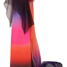 Valenciani printed pink gown with a detachable ostrich feather trim cape, elegant evening dress for special occasions.