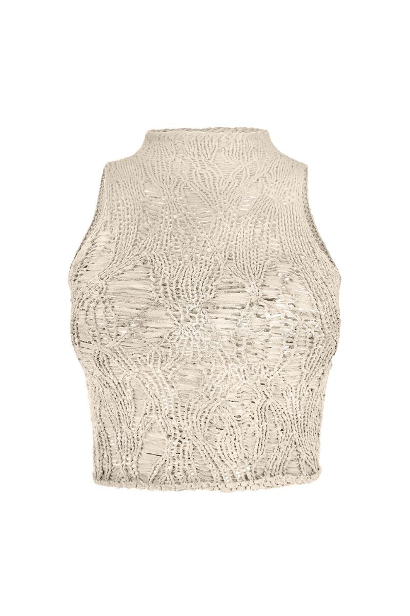 IVORY SILK MOCK NECK CROP SWEATER - CULT MIA