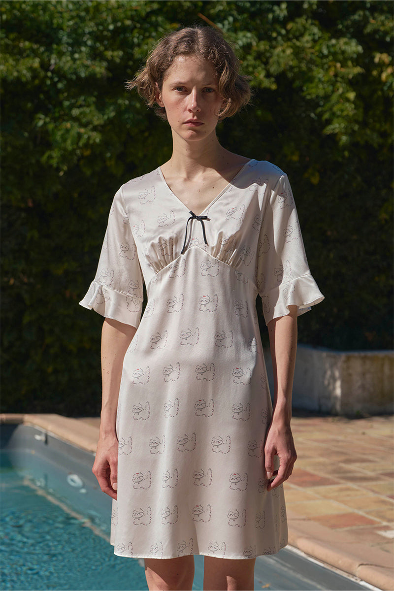 KIKI Pearl Cat 22 Momme Silk Nightdress from Not Just Pajama, luxurious silk loungewear with a smooth, elegant fit and pearl accents.