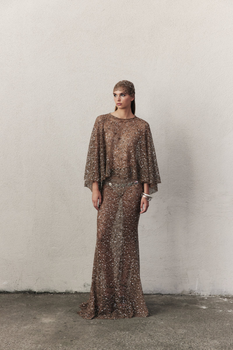 CLEA CROCHET SKIRT IN ANTIQUE BRONZE - CULT MIA