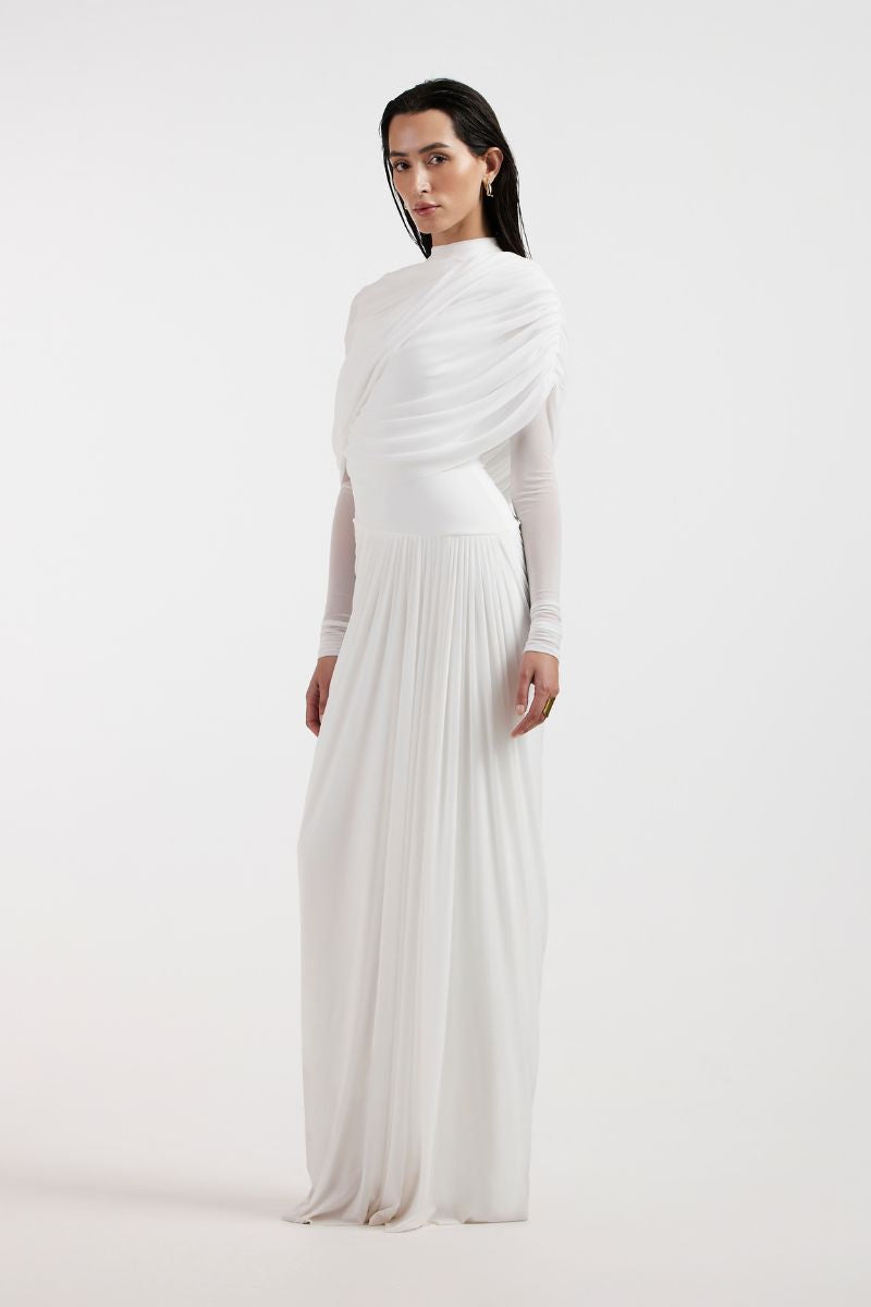 VALERIA WHITE DRAPED GOWN - CULT MIA