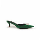 Christin Wu Nala Forest Green kitten heels with pointed toes and slim heels, stylish and elegant footwear for women.