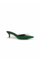 Christin Wu Nala Forest Green kitten heels with pointed toes and slim heels, stylish and elegant footwear for women.