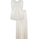 Bocan Couture Paige Cami and High-Waisted Off-White Pajama Set, featuring a sleeveless cami and matching high-waist shorts.