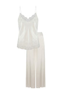 Bocan Couture Paige Cami and High-Waisted Off-White Pajama Set, featuring a sleeveless cami and matching high-waist shorts.